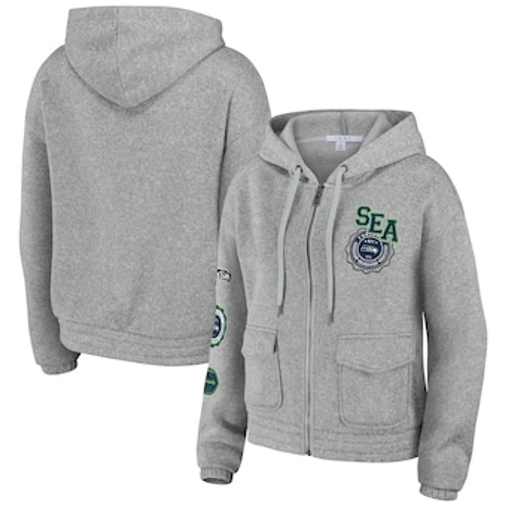 Women's WEAR by Erin Andrews Heather Gray Seattle Seahawks Full-Zip Hoodie