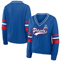 Women's WEAR by Erin Andrews Royal New England Patriots Throwback V-Neck Sweater