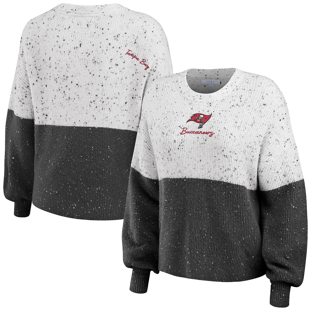 Women's WEAR by Erin Andrews White/Pewter Tampa Bay Buccaneers Lighweight Modest Crop Color-Block Pullover Sweater