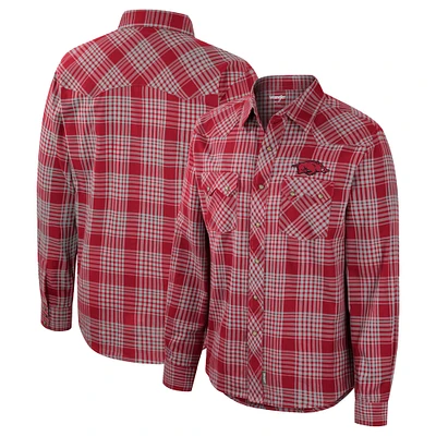 Men's Colosseum x Wrangler  Cardinal Arkansas Razorbacks Plaid Western Long Sleeve Full-Snap Shirt