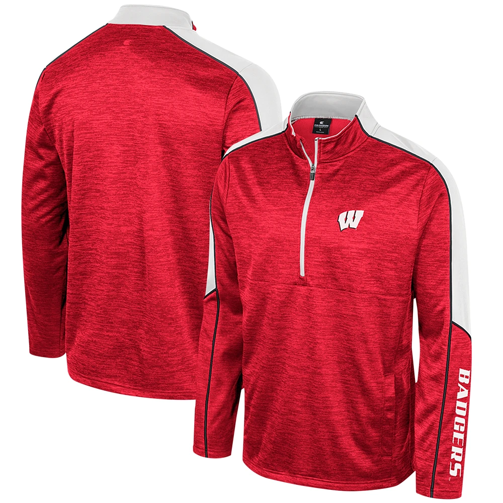 Men's Colosseum Red Wisconsin Badgers Marled Half-Zip Jacket