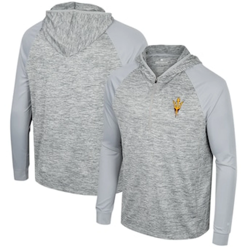 Men's Colosseum Gray Arizona State Sun Devils Cybernetic Raglan Quarter-Zip Hooded Top