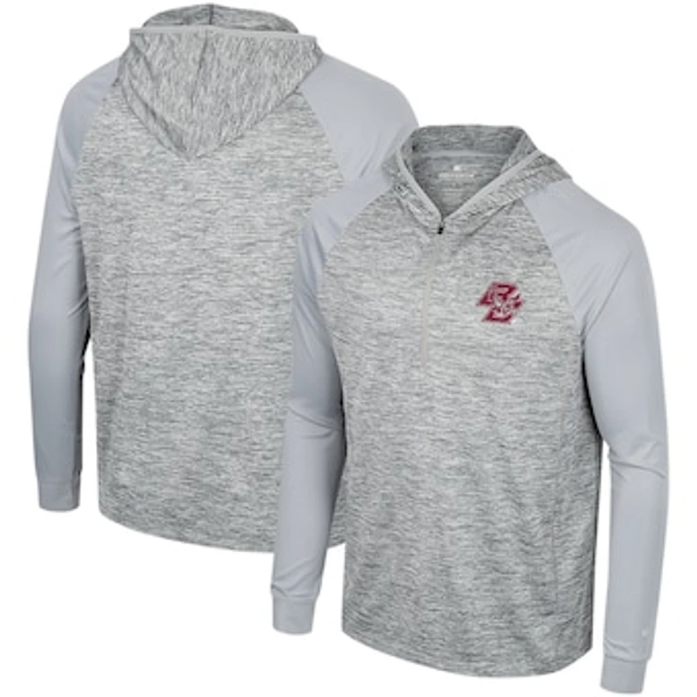 Men's Colosseum Gray Boston College Eagles Cybernetic Raglan Quarter-Zip Hooded Top