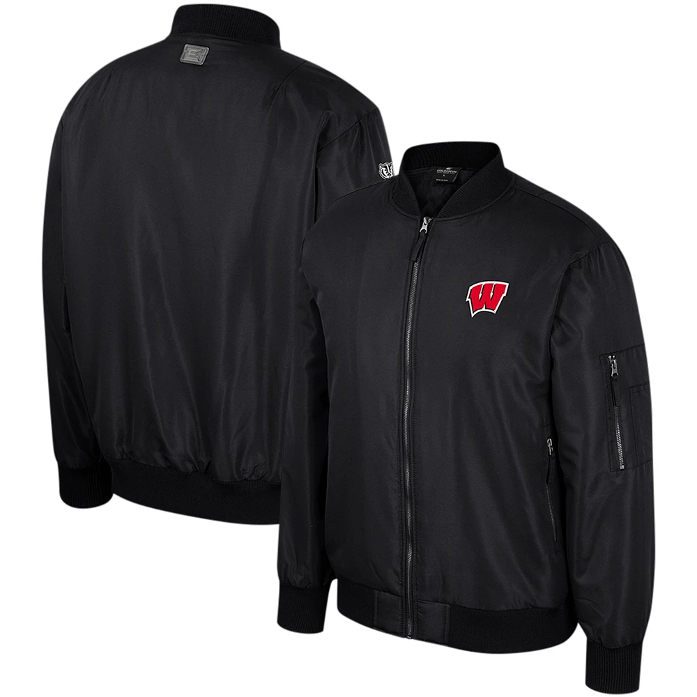 Men's Colosseum  Black Wisconsin Badgers Full-Zip Bomber Jacket