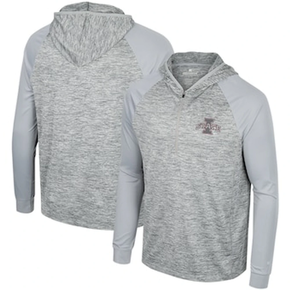 Men's Colosseum Gray Iowa State Cyclones Cybernetic Raglan Quarter-Zip Hooded Top