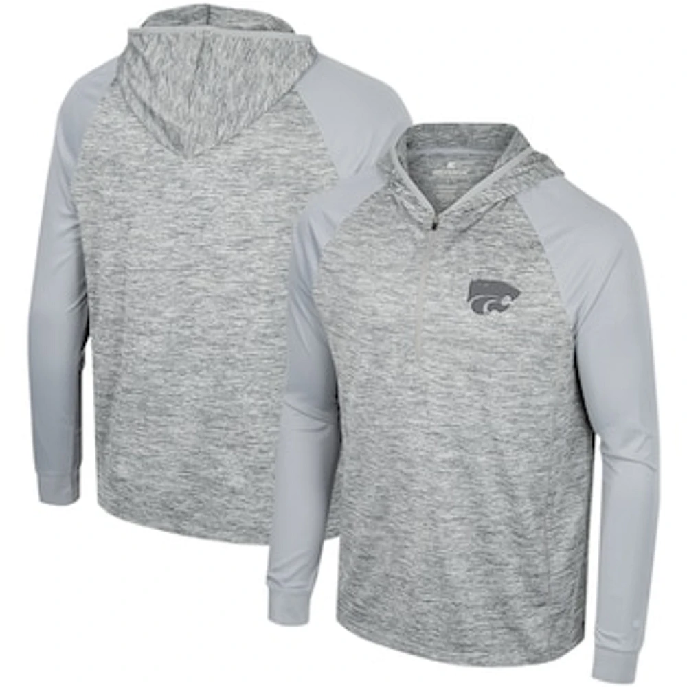 Men's Colosseum Gray Kansas State Wildcats Cybernetic Raglan Quarter-Zip Hooded Top