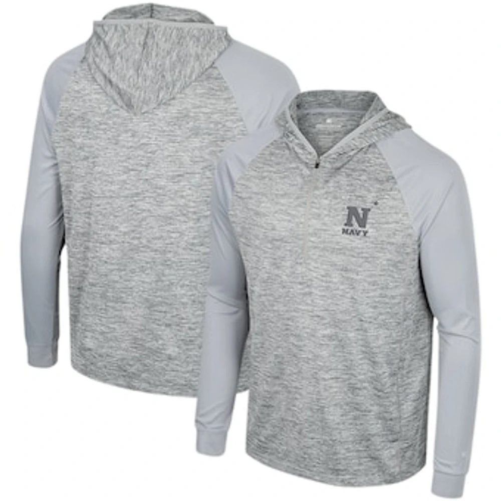 Men's Colosseum Gray Navy Midshipmen Cybernetic Raglan Quarter-Zip Hooded Top