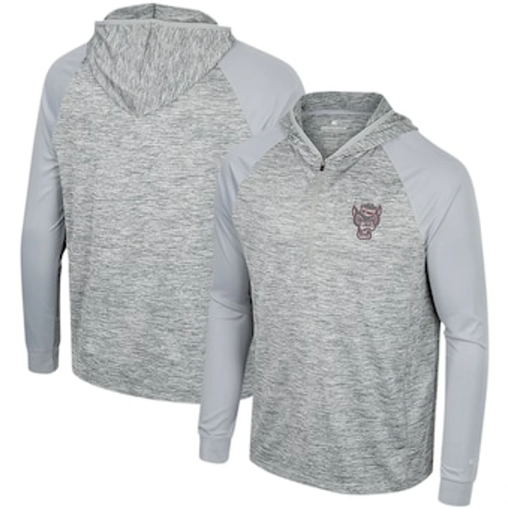 Men's Colosseum Gray NC State Wolfpack Cybernetic Raglan Quarter-Zip Hooded Top