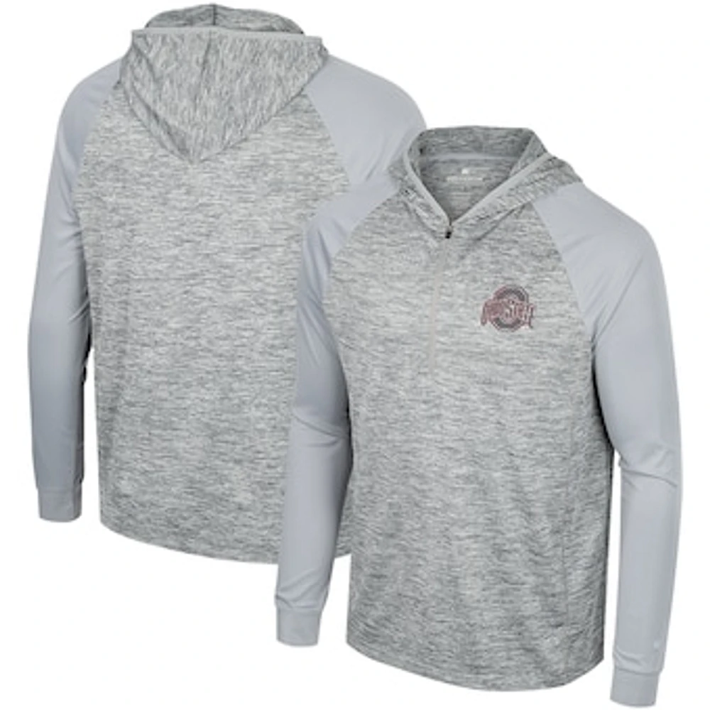 Men's Colosseum Gray Ohio State Buckeyes Cybernetic Raglan Quarter-Zip Hooded Top