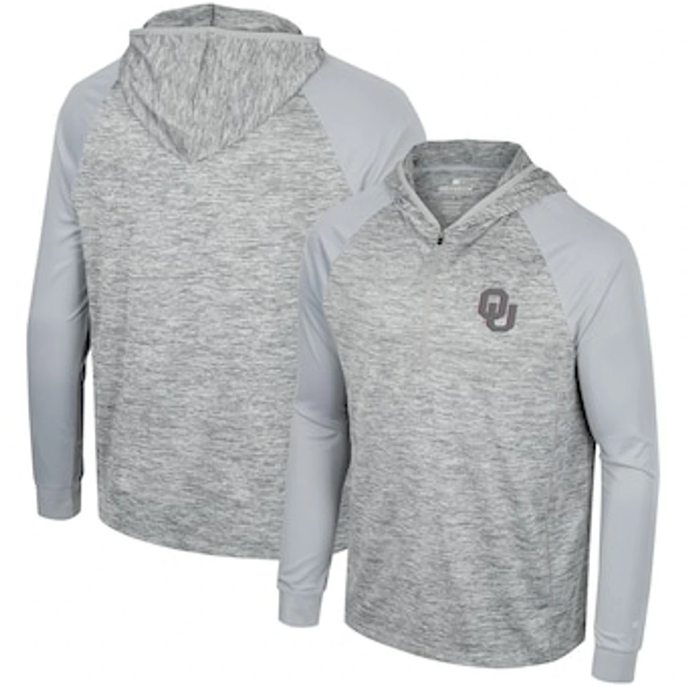 Men's Colosseum Gray Oklahoma Sooners Cybernetic Raglan Quarter-Zip Hooded Top