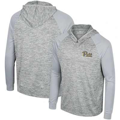 Men's Colosseum Gray Pitt Panthers Cybernetic Raglan Quarter-Zip Hooded Top