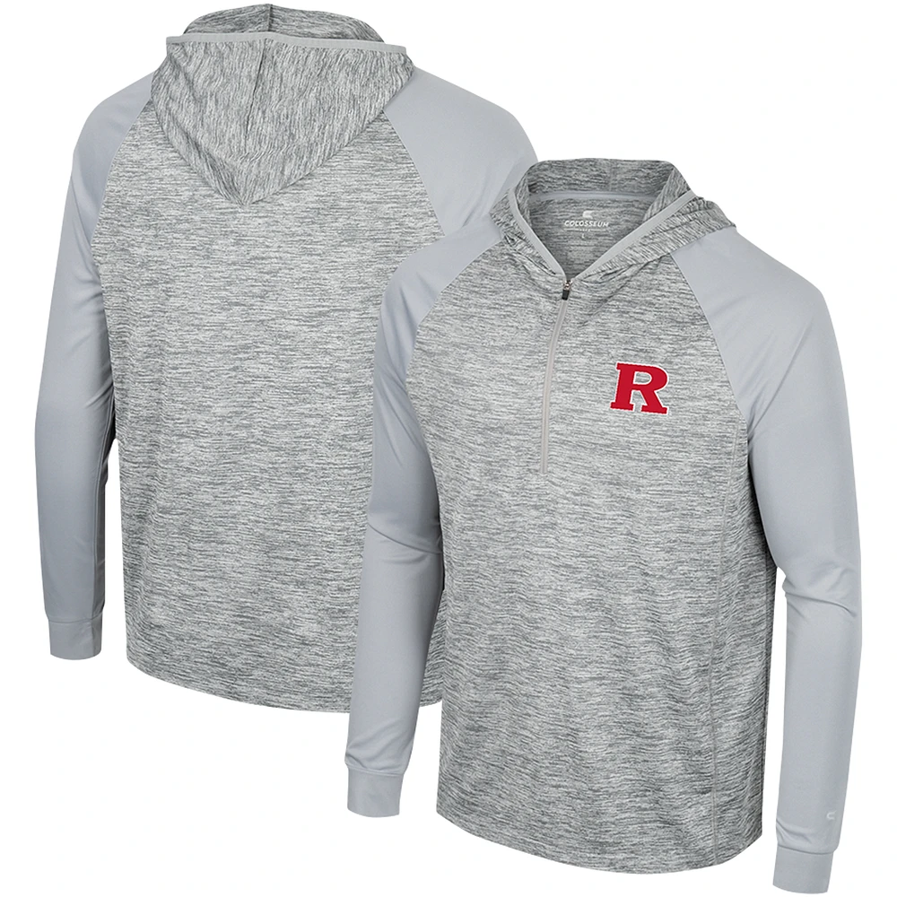 Men's Colosseum Gray Rutgers Scarlet Knights Cybernetic Raglan Quarter-Zip Hooded Top