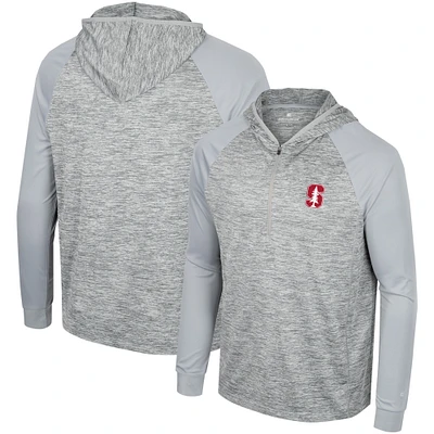 Men's Colosseum Gray Stanford Cardinal Cybernetic Raglan Quarter-Zip Hooded Top