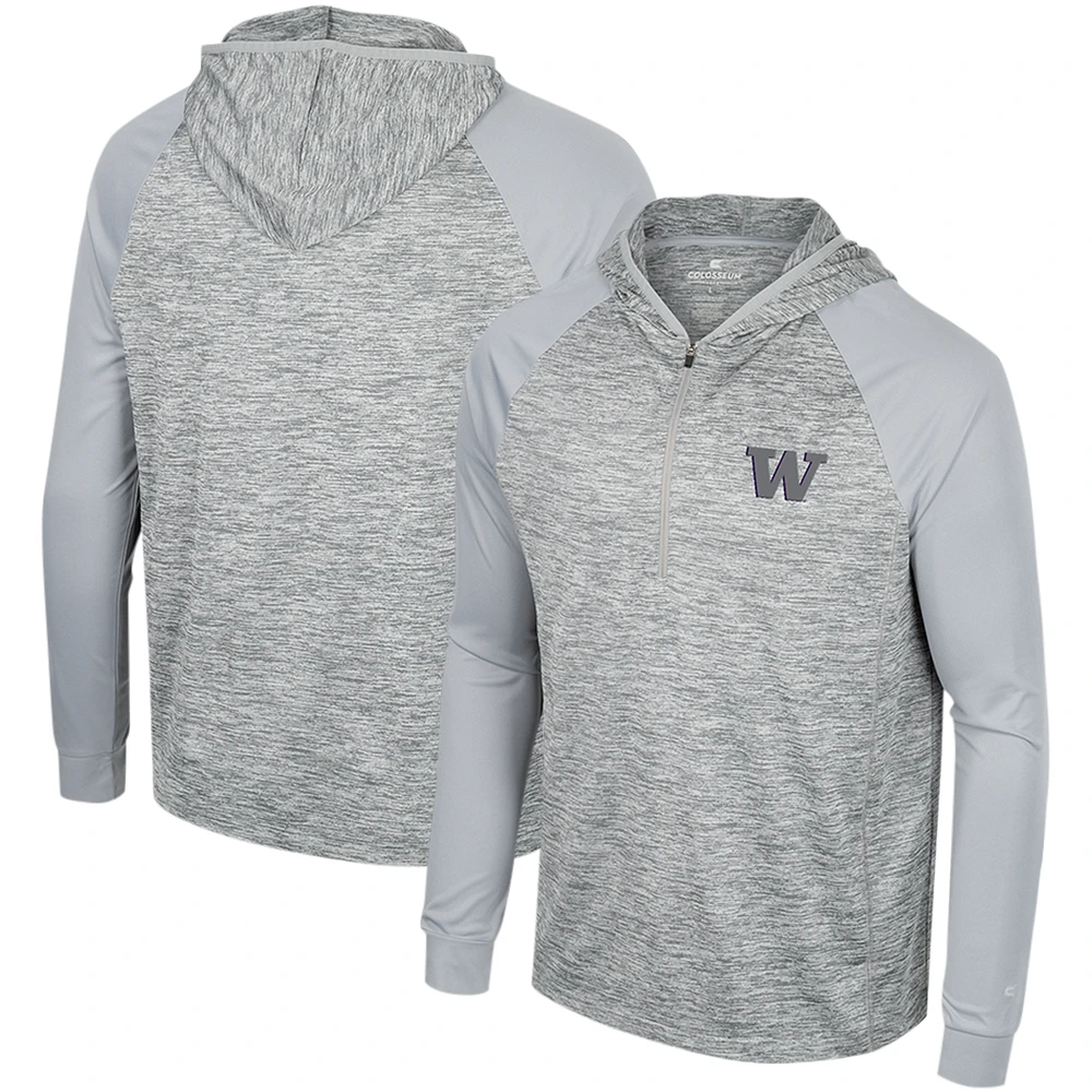 Men's Colosseum Gray Washington Huskies Cybernetic Raglan Quarter-Zip Hooded Top