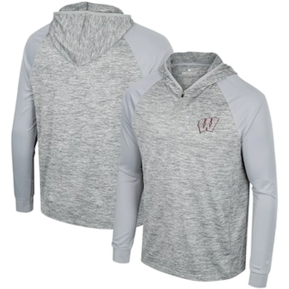 Men's Colosseum Gray Wisconsin Badgers Cybernetic Raglan Quarter-Zip Hooded Top