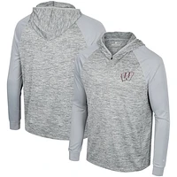 Men's Colosseum Gray Wisconsin Badgers Cybernetic Raglan Quarter-Zip Hooded Top