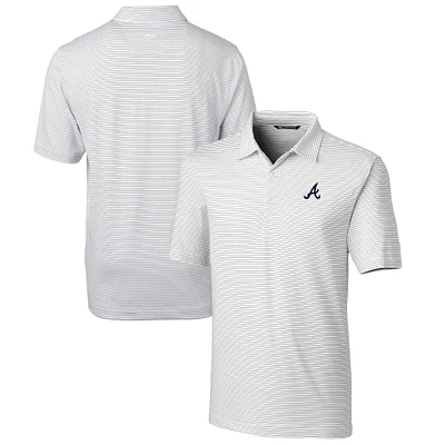 Men's Cutter & Buck  White Atlanta Braves Forge Pencil Stripe Stretch Polo