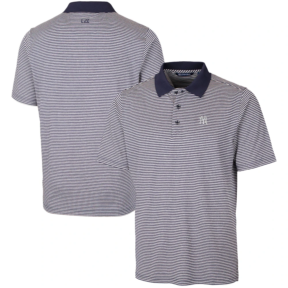 Men's Cutter & Buck Navy New York Yankees Forge Tonal Stripe Stretch Polo