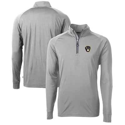 Men's Cutter & Buck  Gray Milwaukee Brewers Adapt Eco Knit Stretch Recycled Quarter-Zip Pullover Top