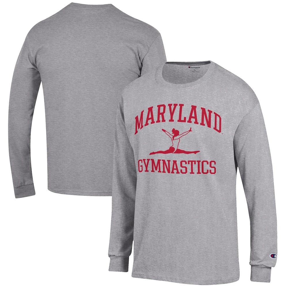 Men's Champion Gray Maryland Terrapins Gymnastics Icon Long Sleeve T-Shirt