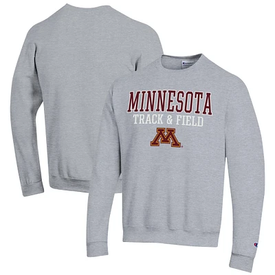 Men's Champion  Gray Minnesota Golden Gophers Track & Field Stack Powerblend Pullover Sweatshirt