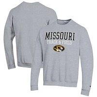 Men's Champion  Gray Missouri Tigers Track & Field Stack Powerblend Pullover Sweatshirt