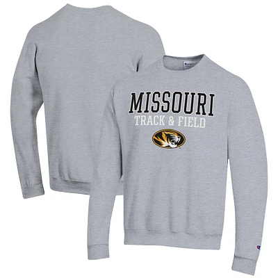 Men's Champion  Gray Missouri Tigers Track & Field Stack Powerblend Pullover Sweatshirt
