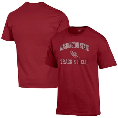 Men's Champion  Crimson Washington State Cougars Track & Field Icon T-Shirt