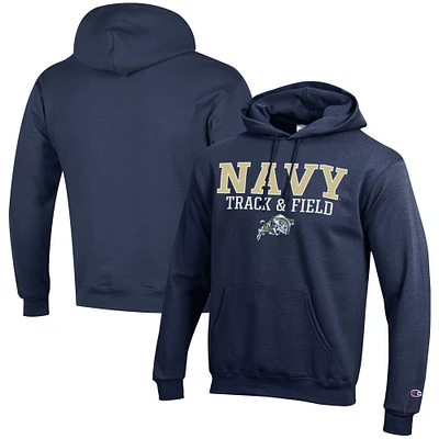 Men's Champion  Navy Midshipmen Track & Field Stack Powerblend Pullover Hoodie