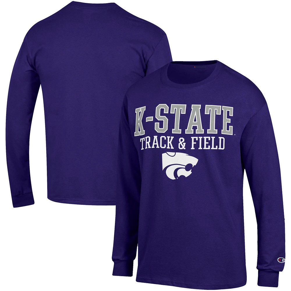 Men's Champion Purple Kansas State Wildcats Track & Field Stack Long Sleeve T-Shirt