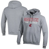 Men's Champion  Gray Washington State Cougars Track & Field Stack Powerblend Pullover Hoodie