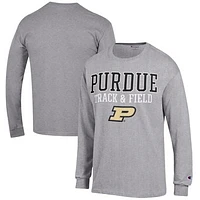 Men's Champion  Gray Purdue Boilermakers Track & Field Stack Long Sleeve T-Shirt