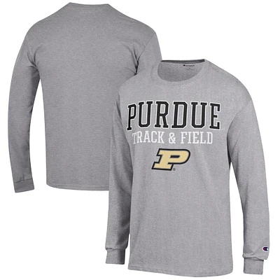 Men's Champion  Gray Purdue Boilermakers Track & Field Stack Long Sleeve T-Shirt