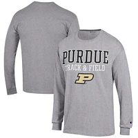 Men's Champion  Gray Purdue Boilermakers Track & Field Stack Long Sleeve T-Shirt
