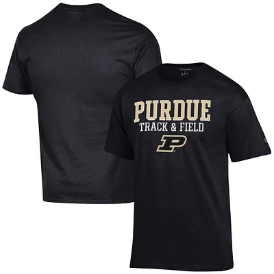 Men's Champion  Black Purdue Boilermakers Track & Field Stack T-Shirt