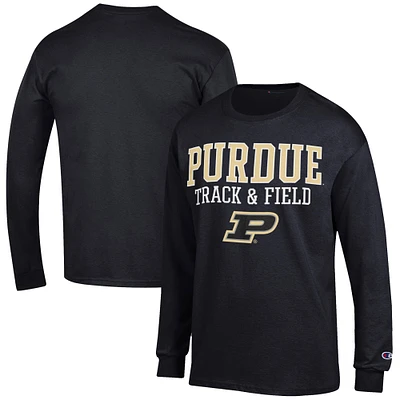 Men's Champion  Black Purdue Boilermakers Track & Field Stack Long Sleeve T-Shirt