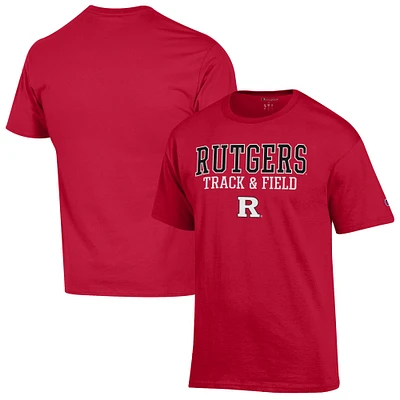 Men's Champion  Scarlet Rutgers Knights Track & Field Stack T-Shirt