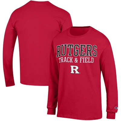 Men's Champion  Scarlet Rutgers Knights Track & Field Stack Long Sleeve T-Shirt