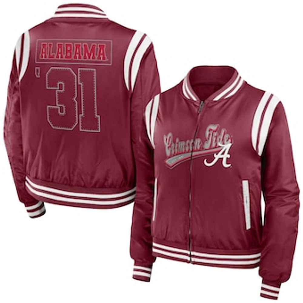 Women's WEAR by Erin Andrews Crimson Alabama Tide Football Bomber Full-Zip Jacket