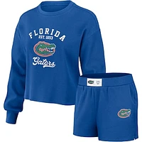 Women's WEAR by Erin Andrews Royal Florida Gators Waffle Knit Long Sleeve T-Shirt & Shorts Lounge Set