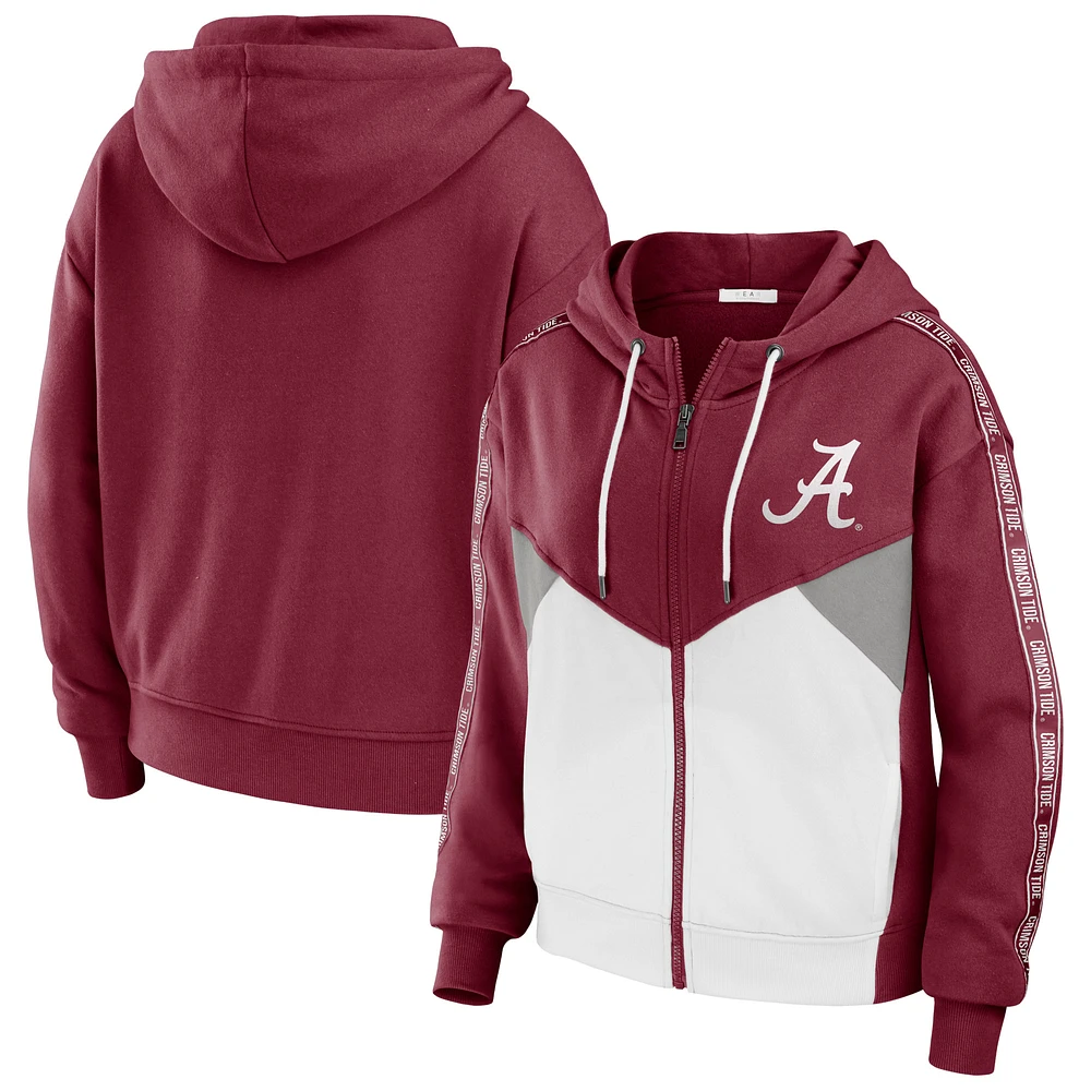 Women's WEAR by Erin Andrews Crimson Alabama Tide Colorblock Full-Zip Hoodie Jacket