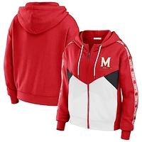 Women's WEAR by Erin Andrews Red Maryland Terrapins Colorblock Full-Zip Hoodie Jacket