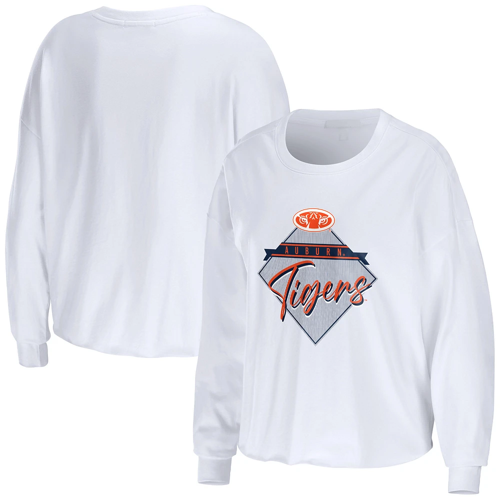 Women's WEAR by Erin Andrews White Auburn Tigers Diamond Long Sleeve Cropped T-Shirt