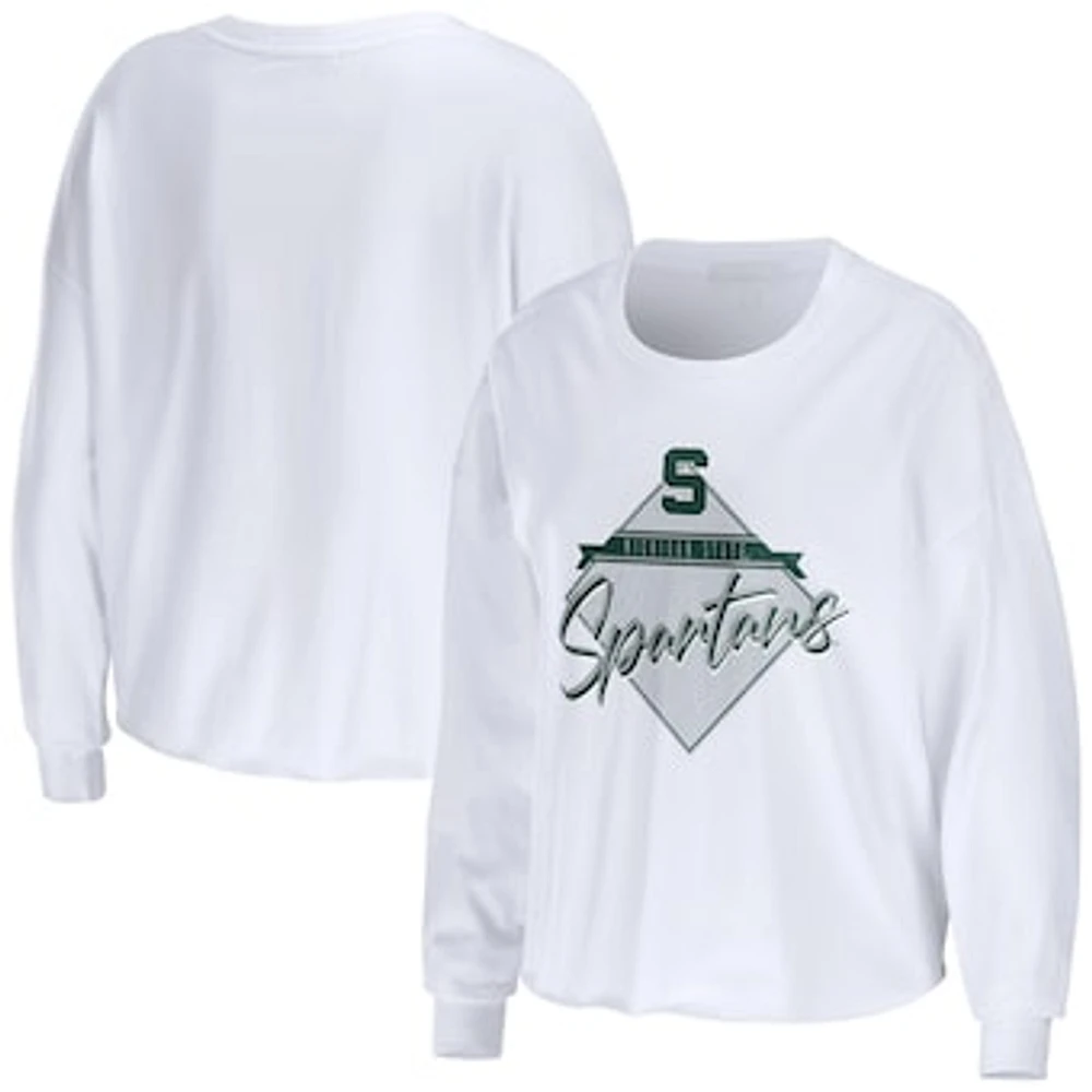 Women's WEAR by Erin Andrews White Michigan State Spartans Diamond Long Sleeve Cropped T-Shirt