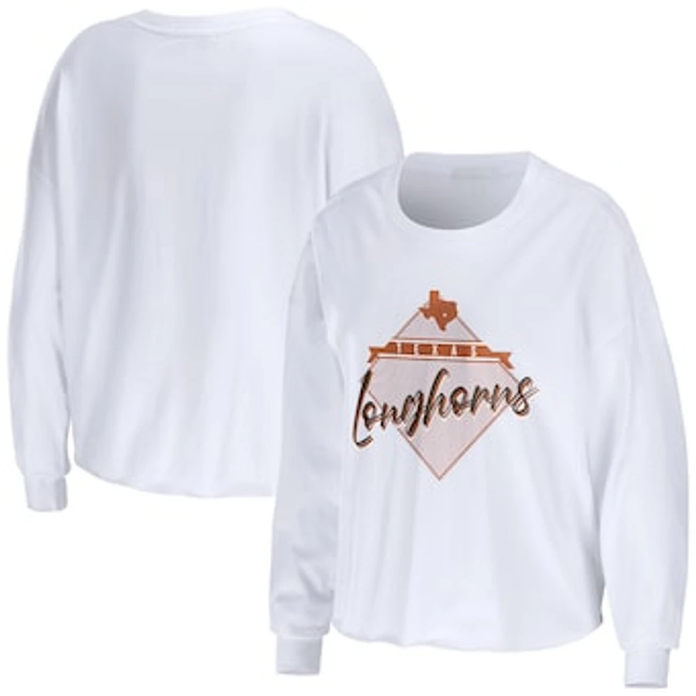 Women's WEAR by Erin Andrews White Texas Longhorns Diamond Long Sleeve Cropped T-Shirt