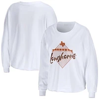 Women's WEAR by Erin Andrews White Texas Longhorns Diamond Long Sleeve Cropped T-Shirt