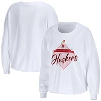 Women's WEAR by Erin Andrews White Nebraska Huskers Diamond Long Sleeve Cropped T-Shirt