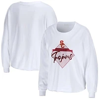 Women's WEAR by Erin Andrews White USC Trojans Diamond Long Sleeve Cropped T-Shirt