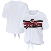 Women's WEAR by Erin Andrews White South Carolina Gamecocks Striped Front Knot Cropped T-Shirt