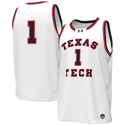 Men's Under Armour #1 White Texas Tech Red Raiders Throwback Replica Basketball Jersey